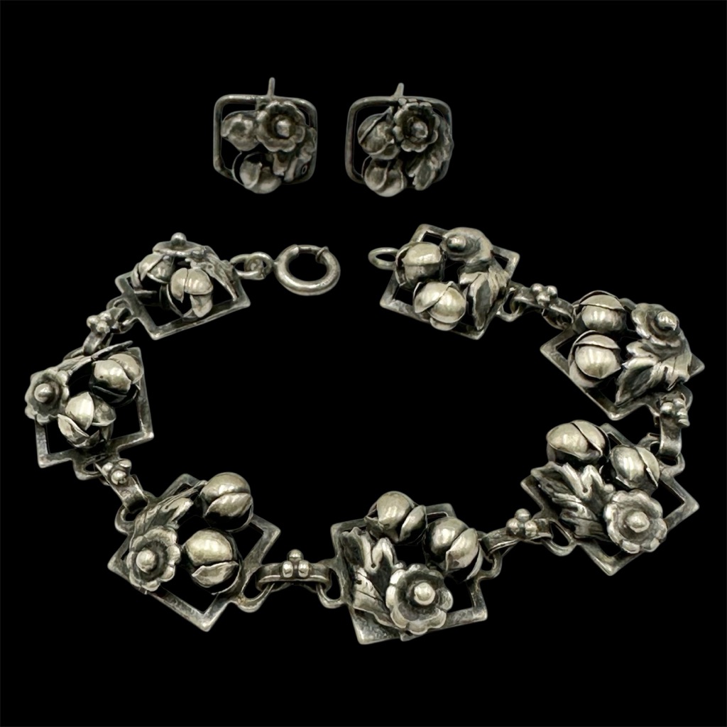 Hobe Sterling Silver Vintage Bracelet Screw Back Earrings Set 350$